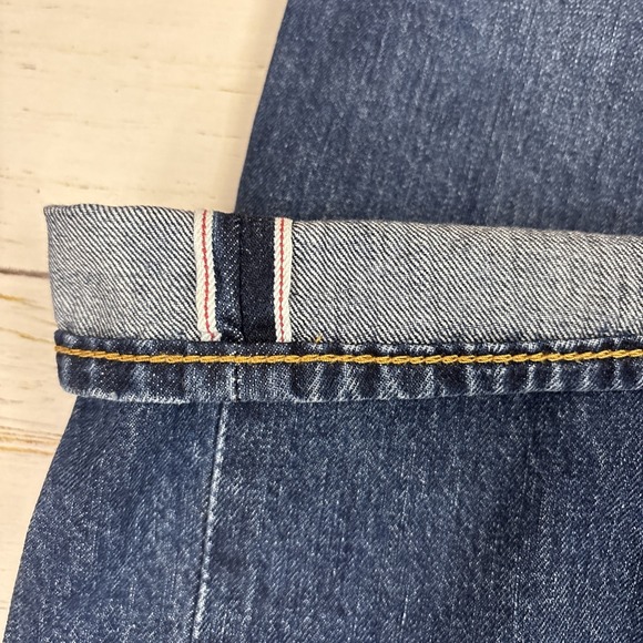 Levi's 505 Selvedge Jeans Mens 38x32 Blue Denim Straight Zip Fly Dark Wash - Picture 10 of 14